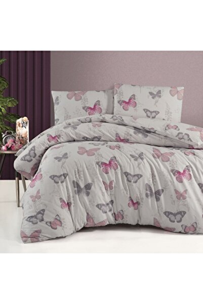 First Choice Double bed linen Cotton ranforce Elery pink with gray butterflies
