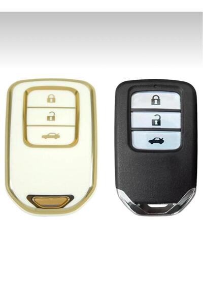 ÖZEN KEYS غطاء حافظة مفتاح السيارة الذكي ذو 3 أزرار (ذهبي أبيض) لهوندا سيفيك ...