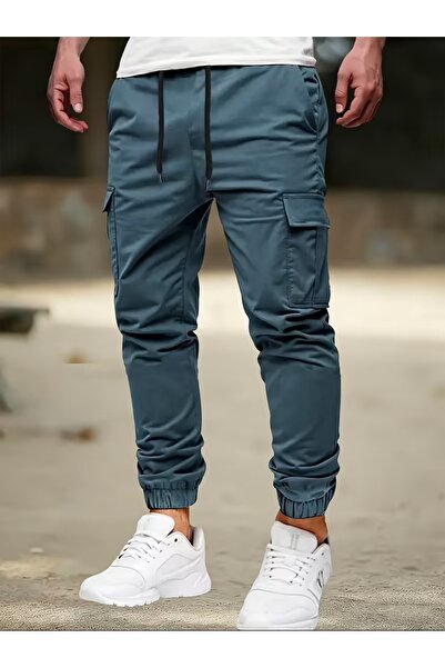 SERAZAT Men's Cargo Pocket Pants Lycra Cotton Elasticated Leg Jogger Pants