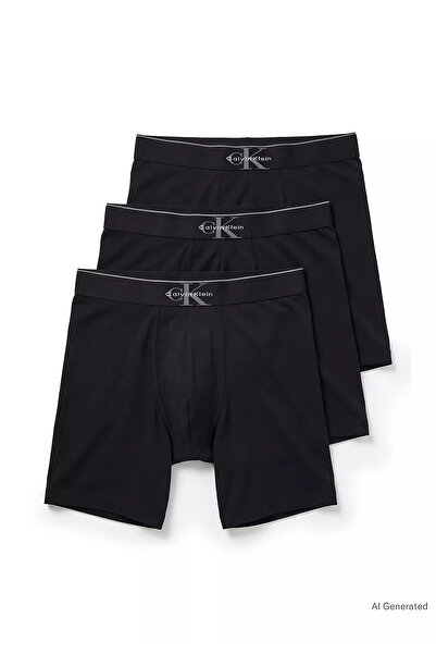 Calvin Klein Men's Cotton Logo Detailed Elastic Waistband Triple Black Boxer ...