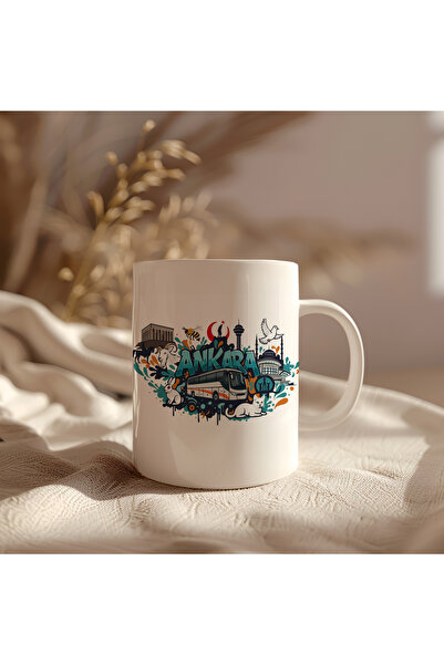 BB TRADE كوب أنقرة مطبوع عليه سيراميك أبيض سعة 330 مل