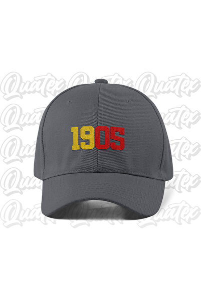 QUATEX 1905 Yellow Red Embroidered Hat - Gray Color 100% Cotton Gabardine Uni...