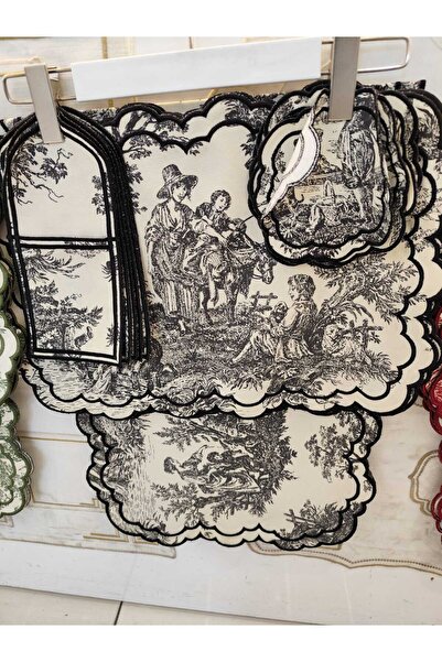 She Combines Toile de Jouy Desenli Vintage Dilimli Masa Servis Seti - Amerika...