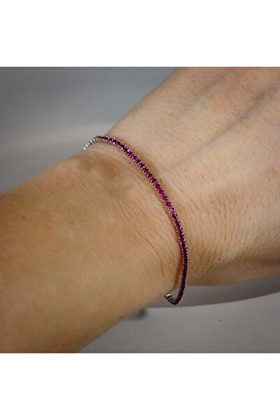 atellier47 925 silver tennis bracelet with fuchsia pink zircon crystals, rhod...