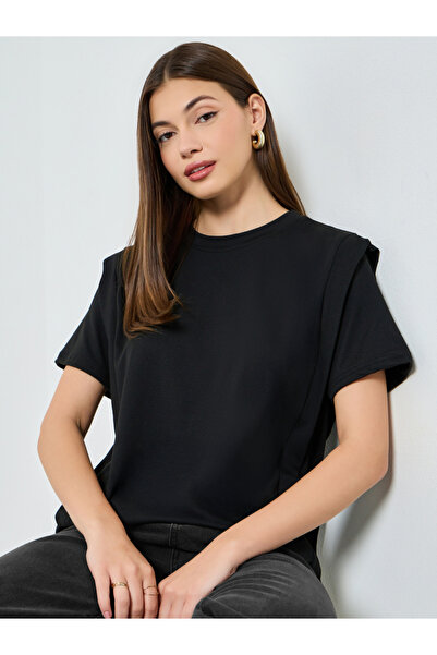 Styli Black Oversized Shoulder Pad T-Shirt
