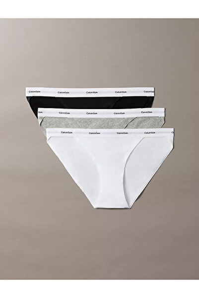Calvin Klein Kadın Pamuklu Slim Fit Beli Elastik Bantlı 3'lü Siyah-Beyaz Boxe...