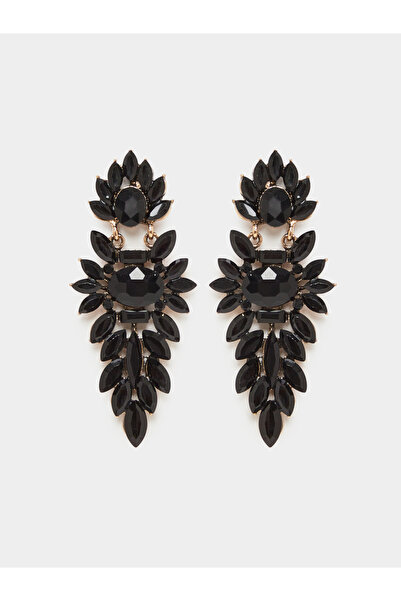 Styli Black Statement Gemstone Dangle Earrings