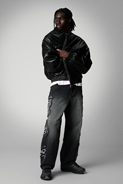 Bershka Yamalı baggy fit jean