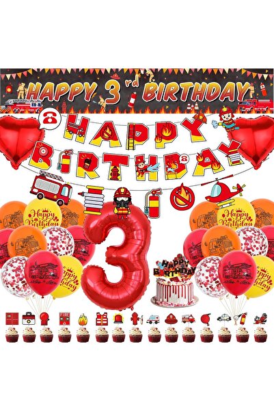 Other Firefighter Birthday Decoration Set - 3 Years, Textile Banner, Balloons...