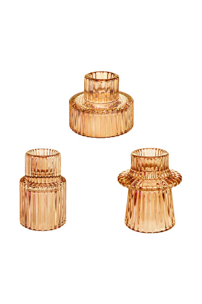 Other Decorative Glass Candlesticks Set - Boho Style, Double Sided - 3 pcs, B...