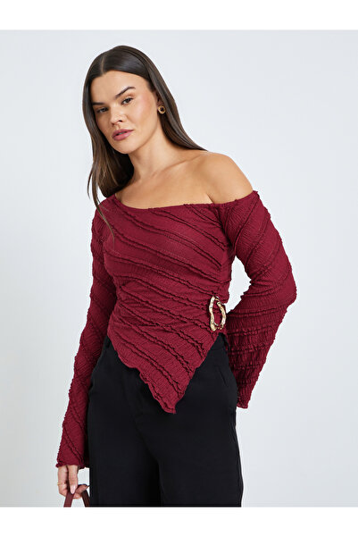 Take Two By Styli Burgundy One-Shoulder Buckle Detail Top