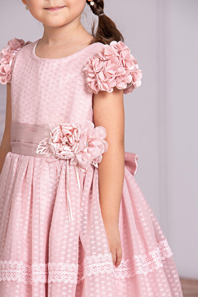 SÜSLÜ PİNK KİDS Kiz Cocuk Lace Flower Detail Dress