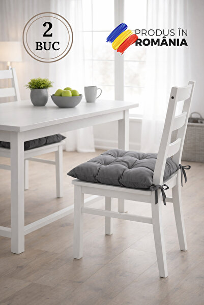 Bangsonic Set of 2 Gray Chair Cushions, 37x37 cm, Quilted Design, Indoor/Outdoor