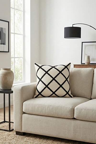 cottoncloth غطاء وسادة مزخرف بتطريز هندسي حديث مقاس 42 × 42 سم من القطن والكت...