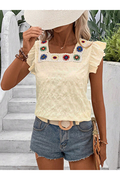 Take Two By Styli Women Beige Texture Embroidered Top