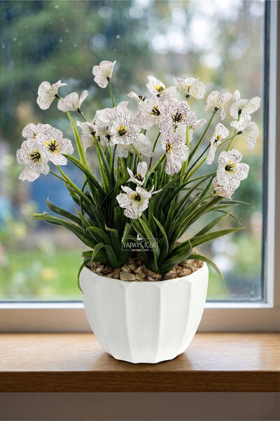 Yapay Çiçek Deposu Sapphire Veined Tanzim in White Pot 28 cm White