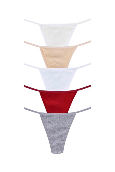 delis Set 5 perechi de chiloti tanga din bumbac, pentru dama, 29600, Multicolor