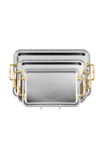 Dania Luxury metal serving tray set (3 pieces in different sizes) with gold d...