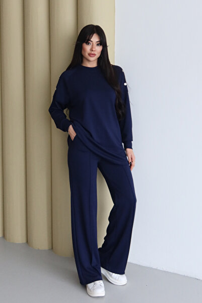 Mogi Butik Shoulder Snap Detailed Crew Neck Oversize Modal Hijab Set 3168