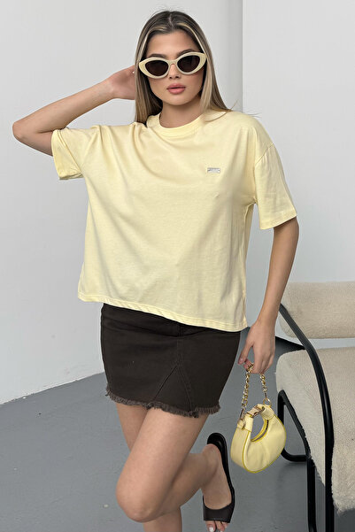 GİYSA Women's 100% Cotton T-Shirt with Tag Accessories Yellow - 26Y 26520