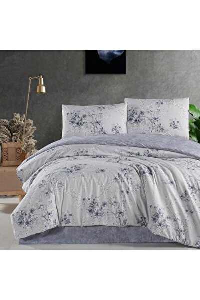 First Choice Διπλό Λινό Βαμβάκι ranforce Mary Grey με λουλούδια