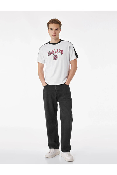Koton Baskılı Harvard Lisanslı Beyaz Erkek T-Shirt 6SAM10035MK