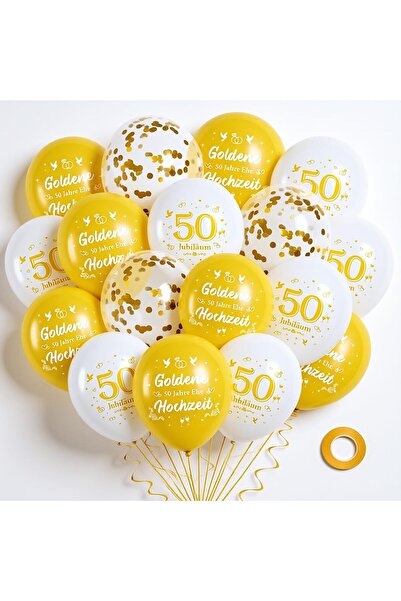 Other Set Baloane Aniversare 50 Ani - Latex, Confetti - Auriu, Alb, Transpare...