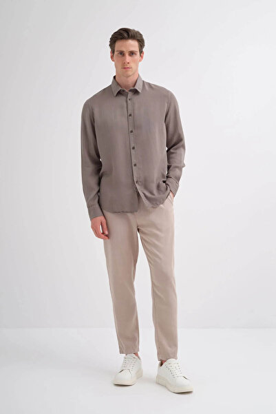 Cazador Regular Fit Woven Tencel Khaki Men's Shirt 20610