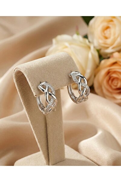 BEKLEMİN TAKILARI Xuping Silver Color Steel Zircon Stone Twist Model Luxury E...
