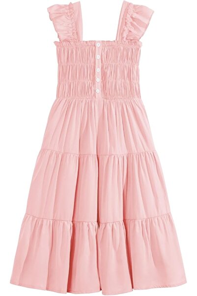 Other Rochie de Vara Fete - Viscoza, Maneci Bufante, Buzunare - Roz, 11-12 An...