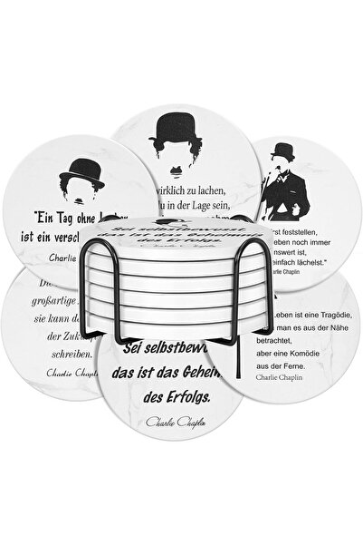 Other Charlie Chaplin Ceramic Mug Holder Set - Retro Design, White, 10.5 cm, ...