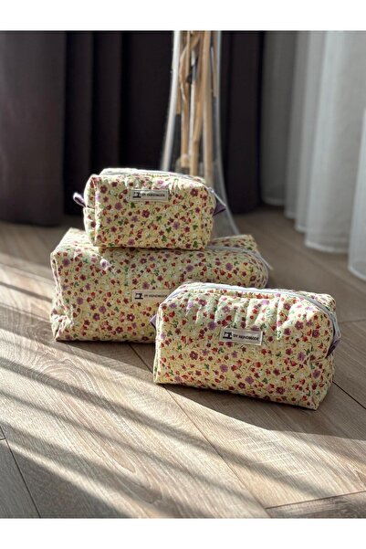 dyhandmade Çiçek Desenli Makyaj Çantası Seti