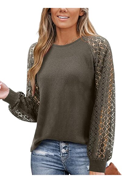 Other Bluză Damă Amoretu - Pulover cu Dantelă, Croi Lung Tip Tunică, Mânecă R...