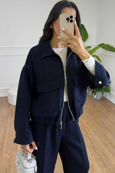 Gizem Süvari CROP BLAZER CEKET - LACİVERT
