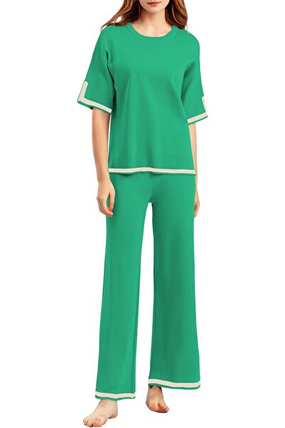 Other Women's Two-Piece Suit Set - Soft Viscose , Blouse and Wide Pants - Gre...