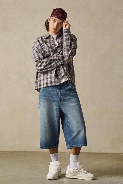 Bershka Super baggy fit denim bermuda