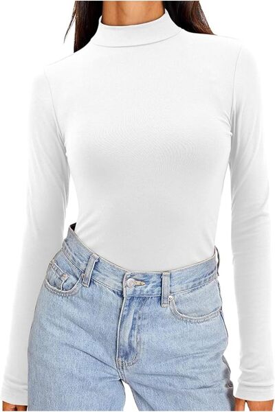 Other Helancă Damă Albă - Tricou Mulat cu Guler Înalt, Mânecă Lungă, Elegant ...