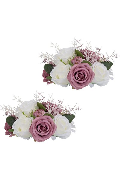 Other Set Compoziții Florale Trandafiri Artificiali - Mătase, Alb-Roz, 23x23x...
