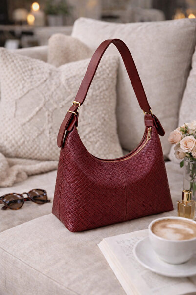 DENSİLA Women's Burgundy Patterned Shoulder Bag