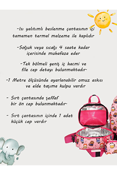 migie Kişiye Özel İsimli 2-7Yaş Sırt Çantası + Beslenme Çantası + Kalemlik Kreş/Anaokulu Seti Pembe Tavşan