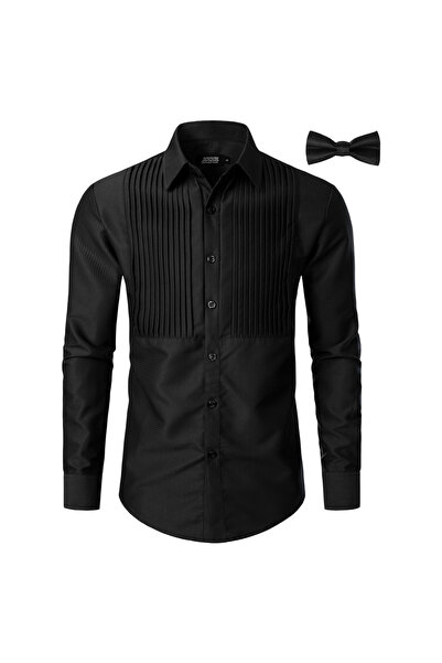 Other Cămașă Formală Bărbați - Regular Fit, Model în Dungi, cu Papion - Negru, M