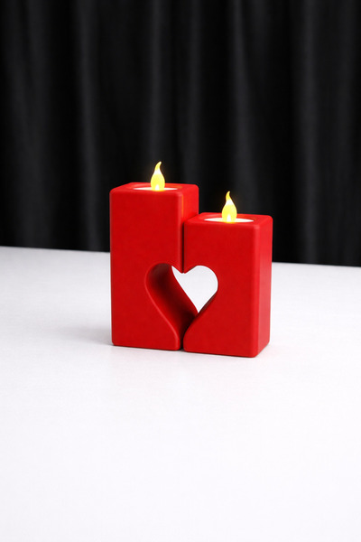 Kalpli Mumluk Seti – 2’li 3D Baskı Dekoratif Tealight Mumluk – Romantik Modern Tasarım