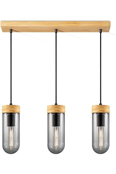 Other Modern Chandelier Capri 3 - Metal, Glass and Wood - 3x E27, 60 x 132 cm...