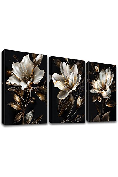 Other Set Tablouri pe Pânză Crini - 3 Piese, Design Modern Negru-Auriu - 120x...