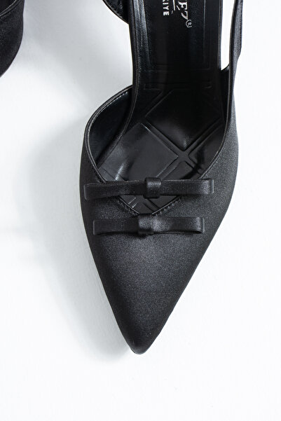 Pazzyonez Women's Black Lea Satin Bow Detailed Pointed Toe Stiletto Slingback...