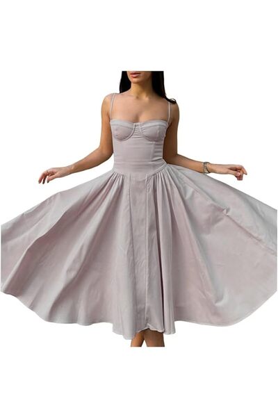 Other Rochie Vintage Midi de Vară - Evazată cu Curea, Bretele Spaghetti, M, f...