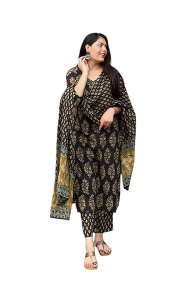 MYSMAR Black Women Kurta Set - VRN1027 | Black