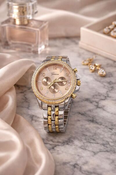 Geneva Ceas de damă, Geneva, oțel inoxidabil, mecanism cu cuarț, 22 cm, auriu