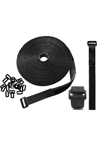 Other Cable Management Velcro Tapes - Reusable, 5m, 25 Buckles, 2cm Width, Black