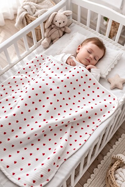 Le Touche Baby Blanket Single Layer Cotton Multi-Purpose Heart Patterned Blan...